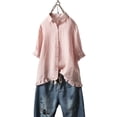thumbnail image 1 of PALACLOTH Women Ruffle Turn-down Collar Shirt Button Plus Size Plain Color Half Sleeve Tee Blouses, 1 of 2