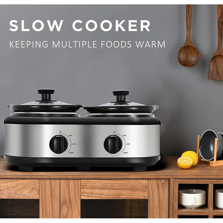 Double Slow Cooker,2 Pot Small Mini Crock Buffet Servers and