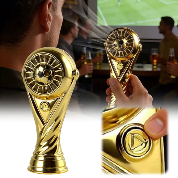 CoreLiving Soccer Trophy Shaped Handheld Fan, Gold USB Rechargeable Mini Fan with 3 Speeds, Portable Personal Cooling Fan for Game Day, Stadium, Travel, 1 Count