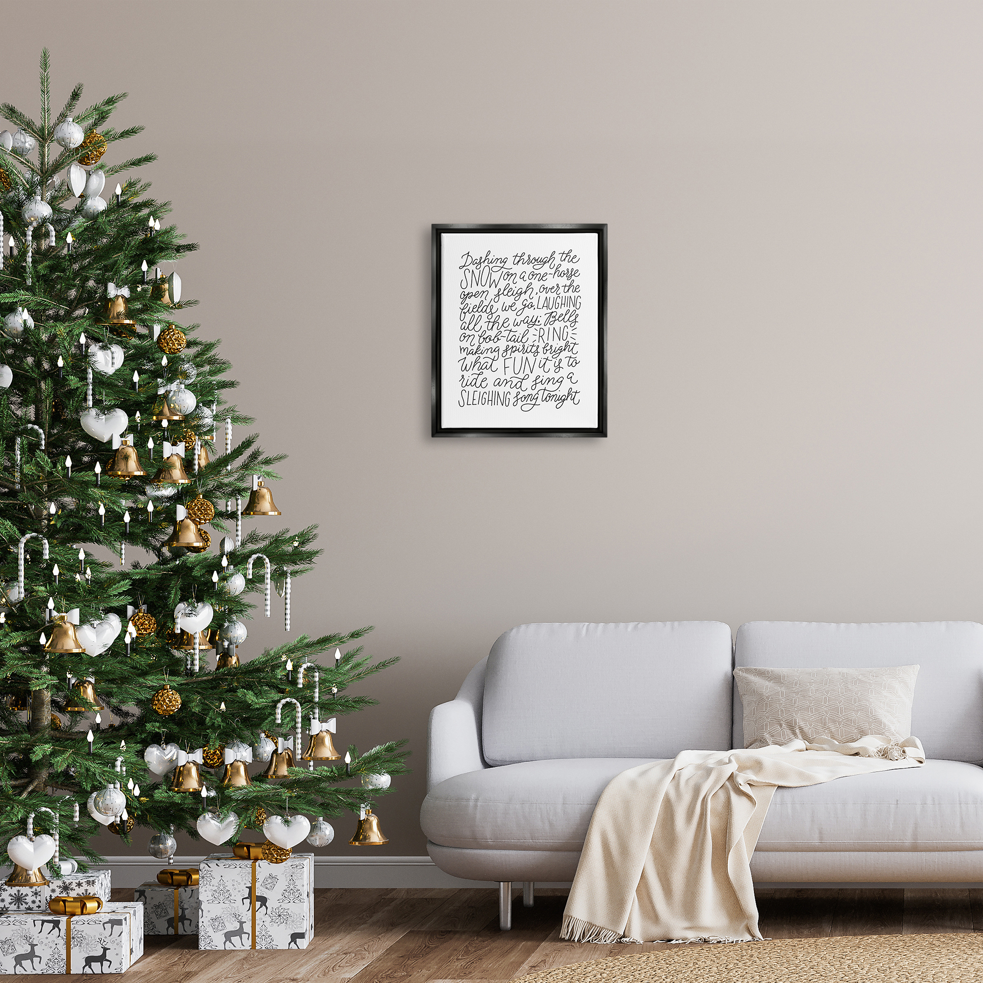 Stupell Industries Dashing Through The Snow Fun Casual Calligraphy Song Graphic Art Jet Black Floating Framed Canvas Print Wall Art, Design by Leah Bisch