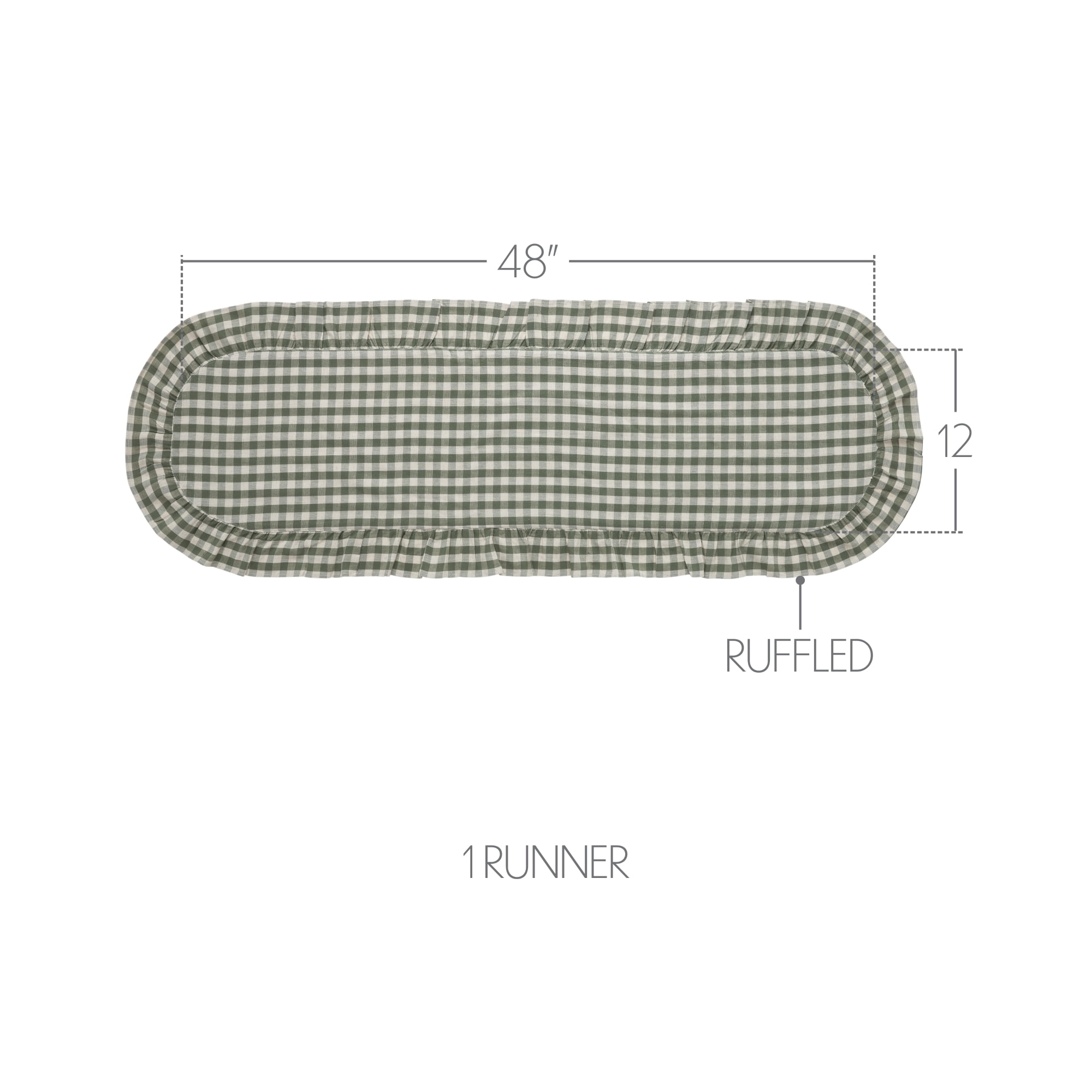 VHC Brands Rosehill Cottage Green Gingham Ruffled Cotton Table Runner - 12x48 Green & Natural Table Runner