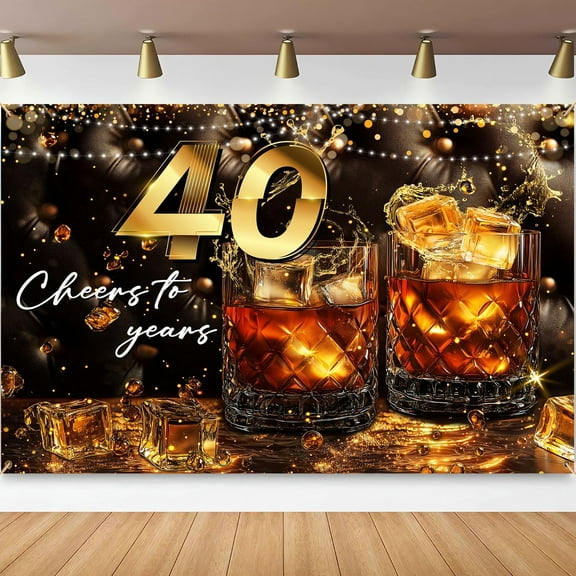 7x5FT 40th Birthday Backdrop Black Gold Cheers to 40 Years Photography Background Fabulous 40 Happy Birthday Party Decorations Banner Photo Studio Props