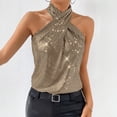 thumbnail image 7 of Laqbezok Chic Halter Criss Cross Sequin Tank Top, Women's Sparkly Sleeveless Party Camisole, Shiny Night Out Outfit, 7 of 7
