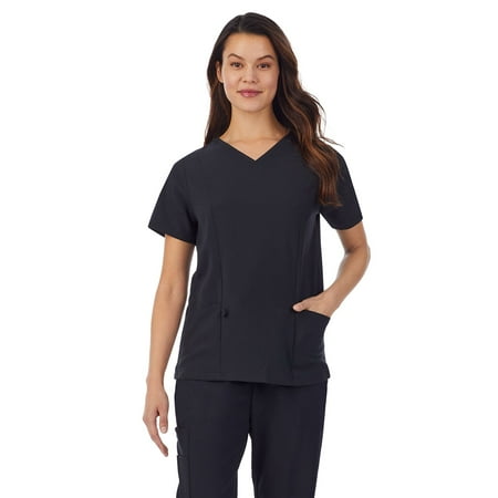 Women's Missy Cuddl Duds® Scrubs V-neck Top With 3 Pockets Color: Black Size: MEDIUM