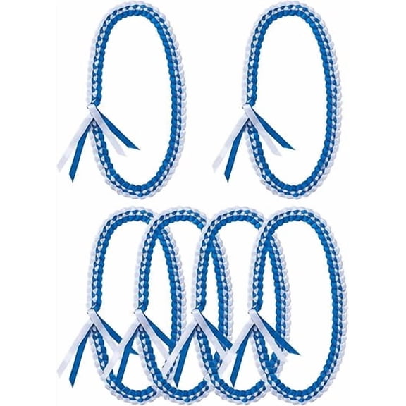 Natonhi Graduation Leis 2025, Graduation Necklace for Class of 2025 Braided Ribbon Lei for Graduation Accessories, Grads Parties Decorations(Blue and White)