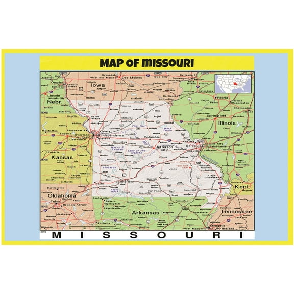 Map of Missouri Style C - Laminated Wall Map Poster Print Perfect for Classrooms and Homes - Vivid Imagery with Bright Colors - 18x24