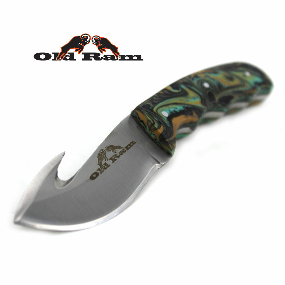 Two Tone Green Gut Hook Knife Full Tang Blade with Sheath