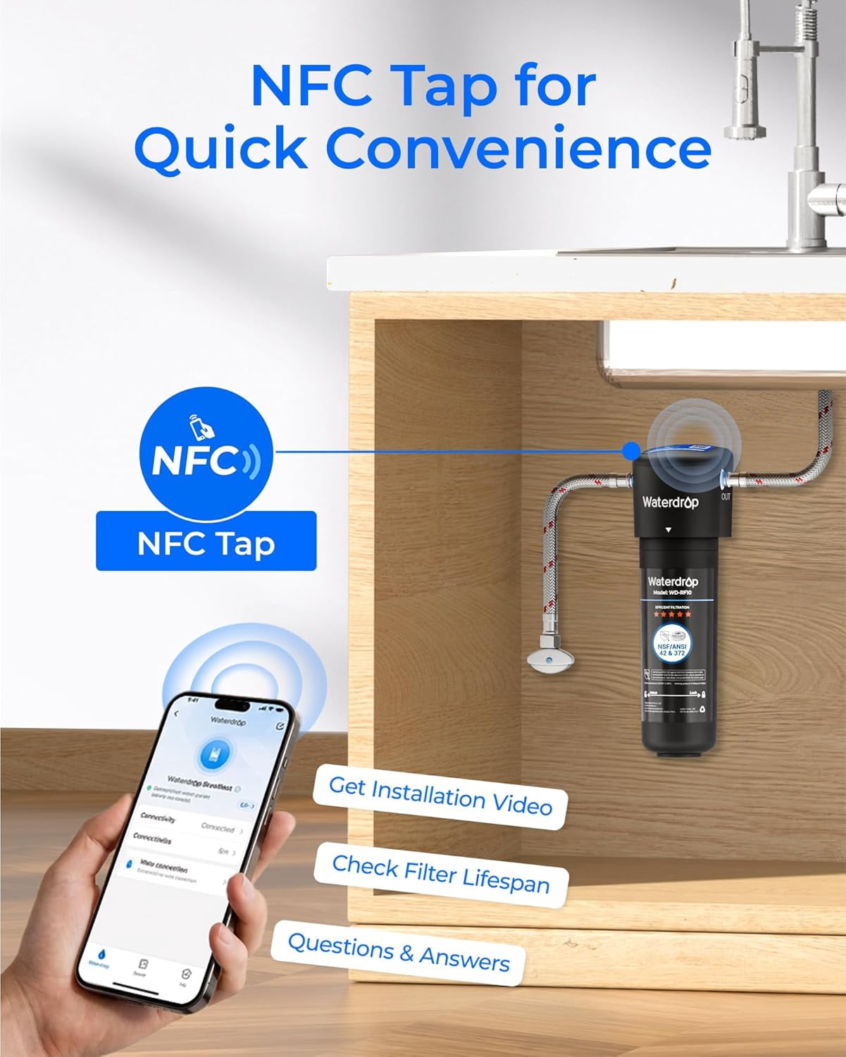 Waterdrop 10UA Under Sink Water Filter System, 8K Gallons High Chlorine Reduction Water Filtration System,Bad Taste & Odor, Under Counter Direct Connect to Kitchen Faucet