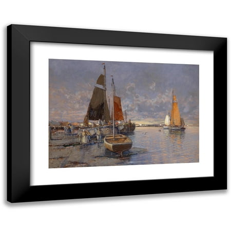 Georg Fischhof 14x11 Black Modern Framed Museum Art Print Titled - Fischer an Der Mole in the Evening Red (1902)