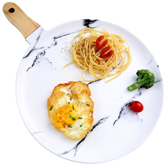 IBASETOY Ceramic Pizza Serving Tray with Handle Round Wood Board for Food Storage and Serving