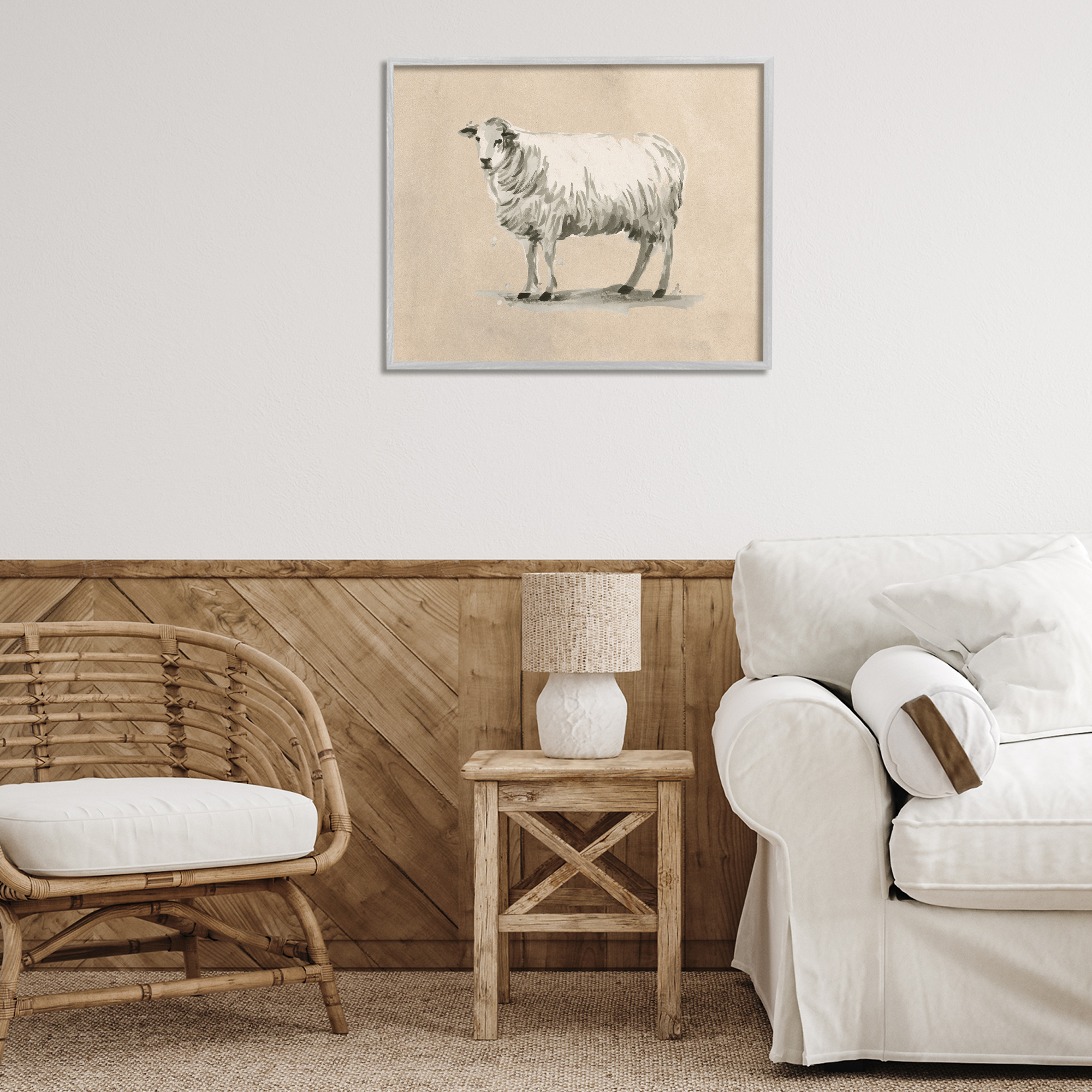 Stupell Industries Traditional Minimal Sheep Animals & Insects Painting Gray Framed Art Print Wall Art, 30 x 24
