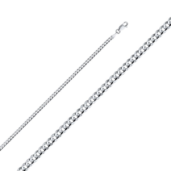 14k White Gold 3.1mm Concave Cuban Solid Curb Chain Link Necklace 20" Jewelry Female Unisex