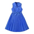 thumbnail image 3 of Milgrthf Robes Sans Manches pour Filles Maxi Longue Tunique Slim Plissée Unie Automne Été 2025 avec Ceinture pour 7-15 Ans Bleu 10 Ans, 3 of 4