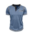 thumbnail image 7 of Dwelliawo Button Shirts for Men Short Sleeve Henley Shirts Lightweight Loose Clothing Summer Casual Tee Shirts Button Collared Shirt with Pocket Light Blue L, 7 of 7