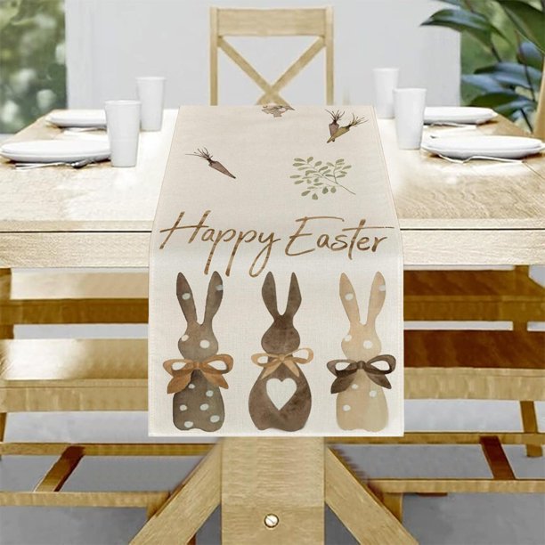 Xihbxyly Camino de Mesa de Pascua, Tela de Lino Súper Suave, Diseño Romántico de Corazones, Ideal para Decorar La Mesa Del Comedor, Perfecto para Bodas, Reuniones Festivas y Un Elegante Detalle para
