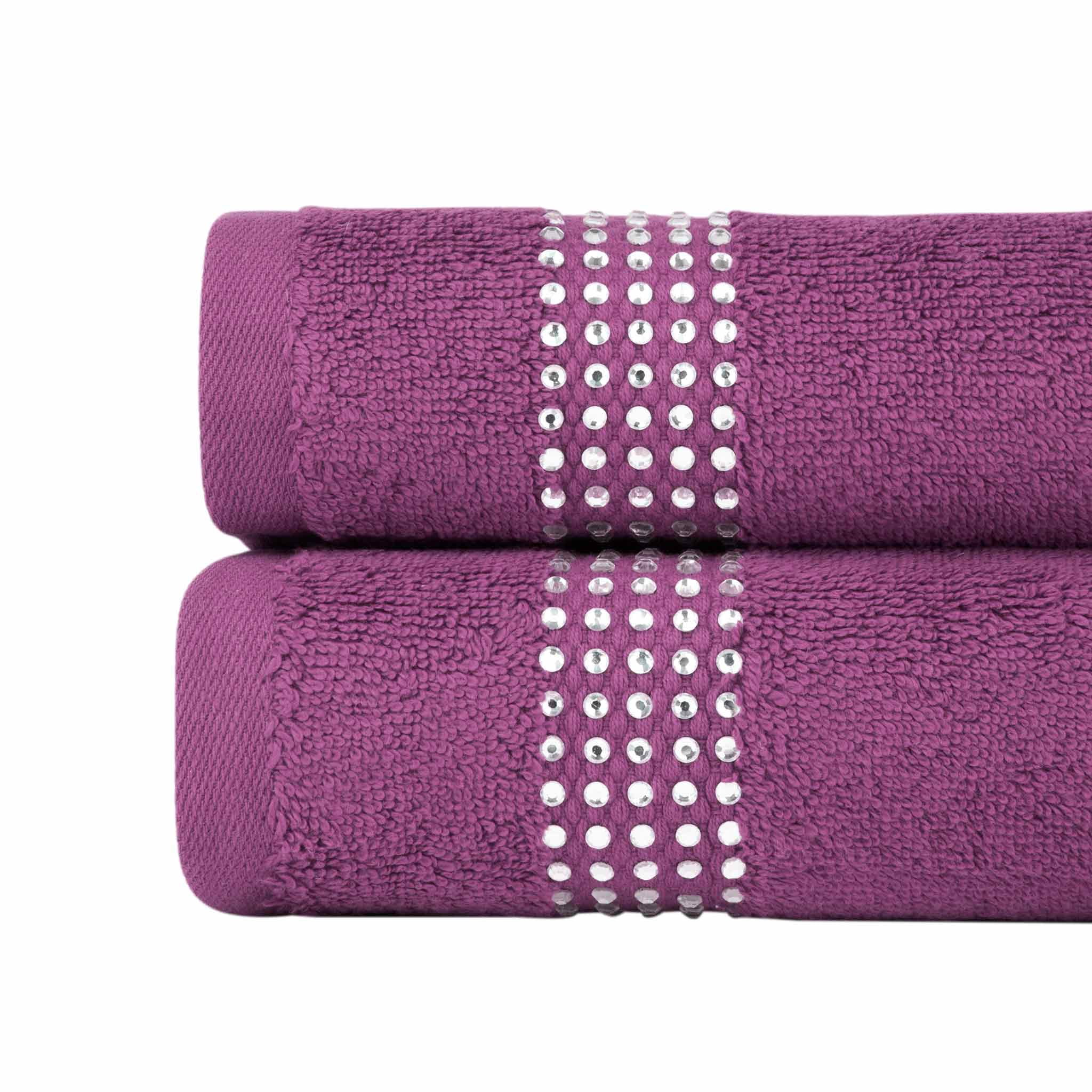 Sparkles Home  Stripe Rhinestone Hand Towel (Set of 2) - Purple