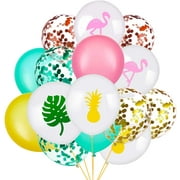 Angle View: 45 Pieces Hawaii Party Decorative Balloon Flamingo Tropical Leaf Pineapple Balloons Colorful Balloon with Round Confetti for Hawaii Luau Party Decorations