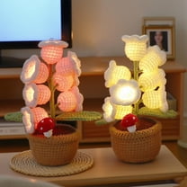 Handmade Crochet Flower Lamp, Artificial Flowers Crochet Lily Night Light Lamp with 7 Warm LEDs, Cordless Table Decor for Bedroom, Gift for Mom, Wife, and Girlfriend