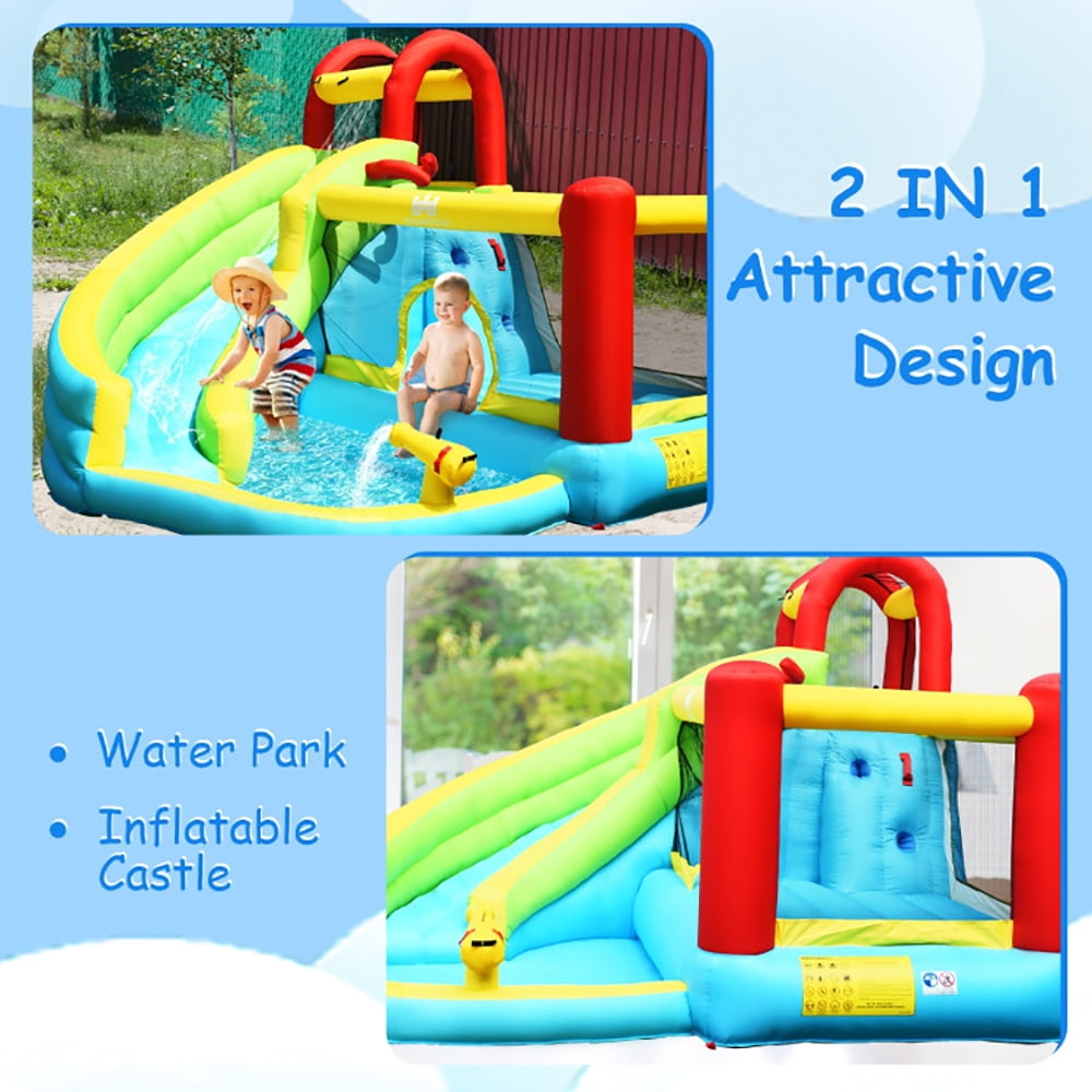 Aimee Lii 6-in-1 Inflatable Bounce House with Climbing Wall and Basketball Hoop without Blower, Playhouse for Kids Outdoor
