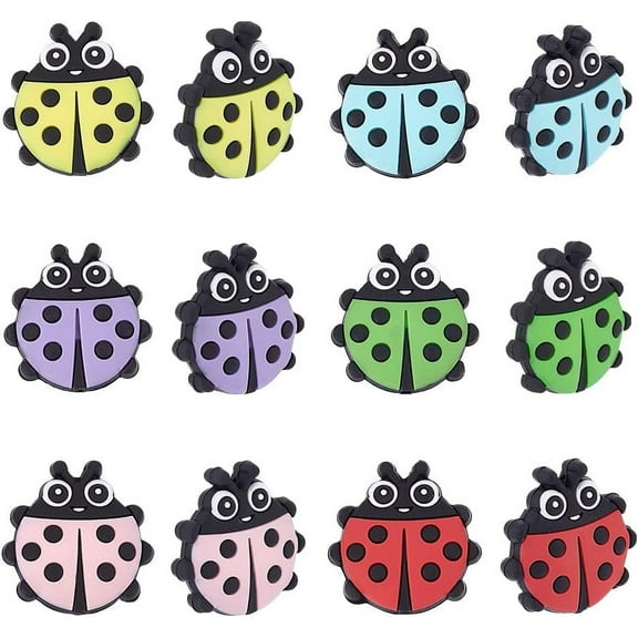 DIY 12Pcs 6 Colors Ladybug Silicone Beads Multicolor Pen Beads Silicone Ladybug Silicone Beads Spacer Beads for Silicone Beaded Pens Card Holder Making 31x30x9.5mm Mixed Color DIY