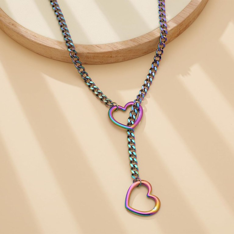 ◆VVV◆ Rose Heart Nail Surgical Chain Necklace 25SSNK118F Heart Slip Chain Necklaces for Women,Stainless Steel O-Ring