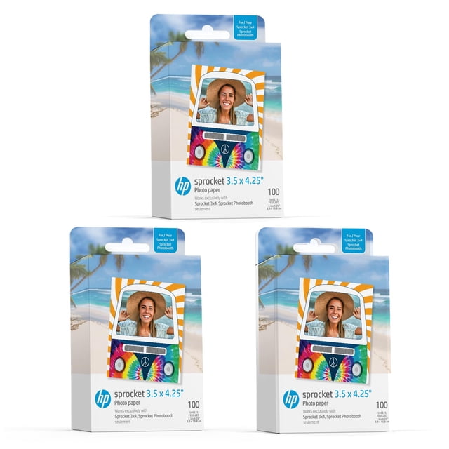 Papel fotográfico HP Sprocket Zink con respaldo adhesivo de 3.5 x 4.25 pulgadas, paquete de 300