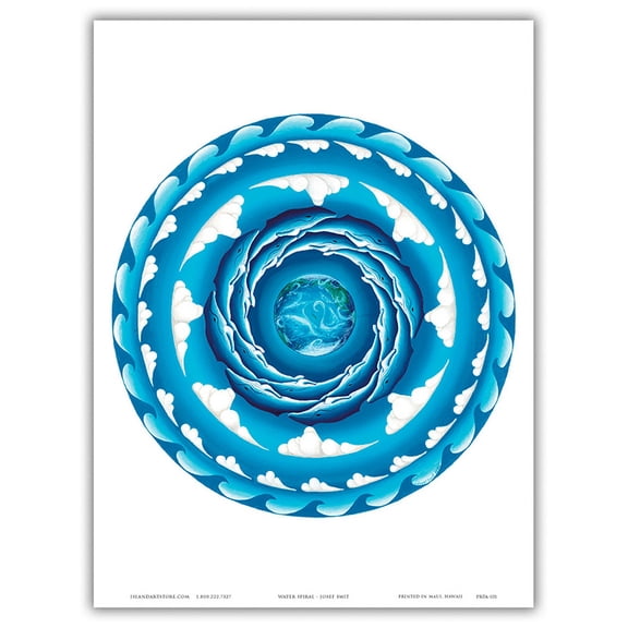 Water Spiral - Hawaiian Humpback Whales (Koholā) - Earth Mandala - From an Original Color Painting by Jozef Smit c.1990 - Master Art Print (Unframed) 9in x 12in