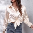 thumbnail image 3 of Womens Tops Satin Satin Imitation Silk Long Sleeved Button Down Blouse Shirts for Women, 3 of 7