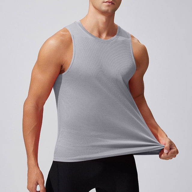 Camiseta sin mangas de cuello redondo para hombre, color liso, informal, de verano, para fitness, ejercicio, correr, entrenamiento, chaleco de poliéster para hombre.