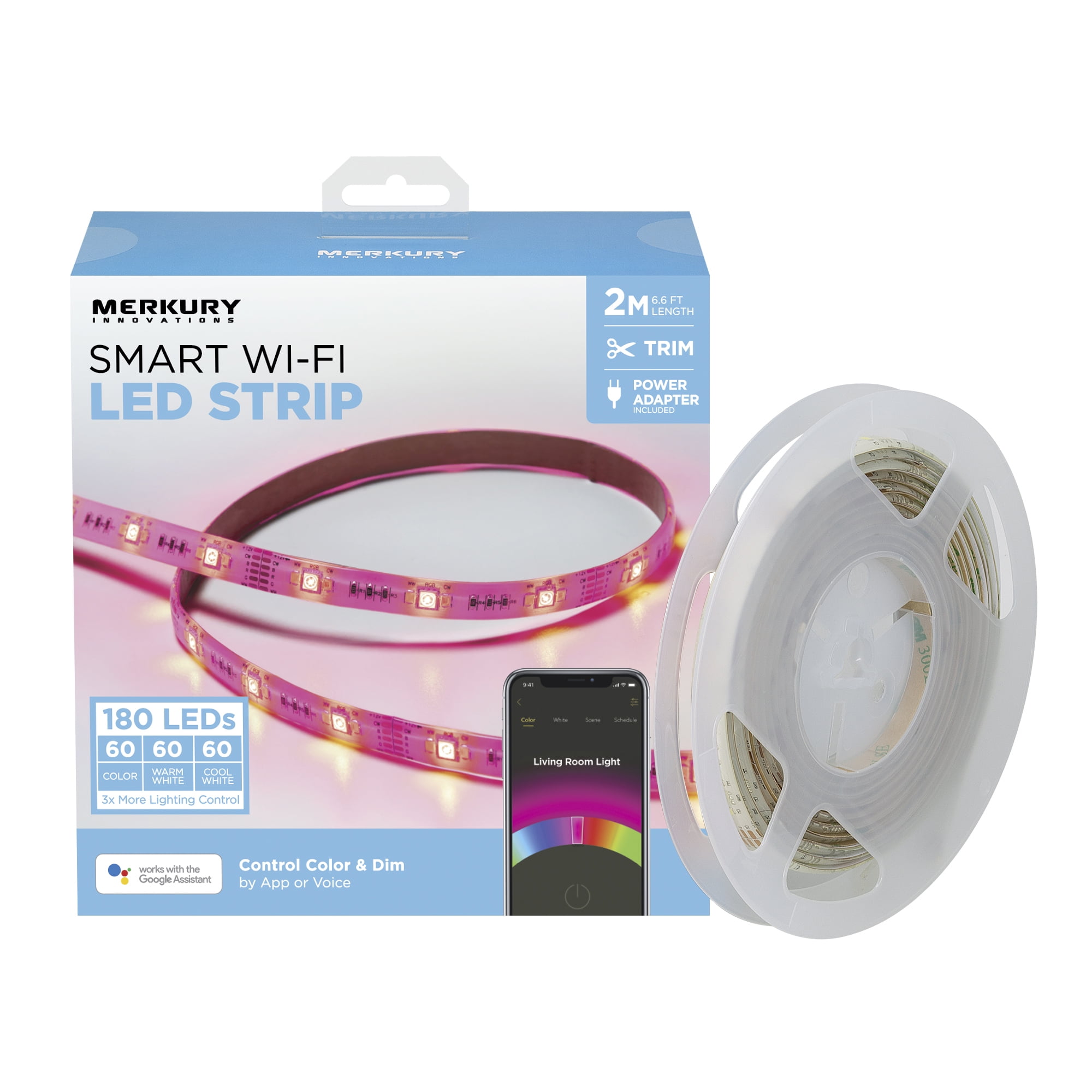 Merkury Innovations Smart LED Strip Lights, 6.5ft, Trimmable, Dimmable -  Walmart.com