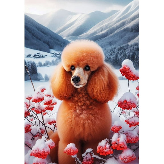 Poodle Apricot -  Best of Breed DCR Winter Berries Garden Flag 12" x 17"