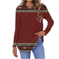 thumbnail image 1 of Camiseta de moda sexy informal para mujer, blusa estampada de manga larga con cuello redondo y fruncido Pompotops FGAJ7248, 1 of 5
