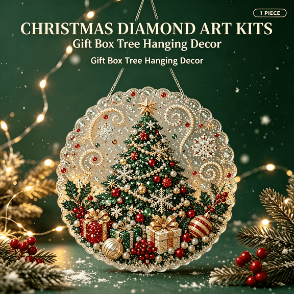 Diy Christmas Diamond Art Kit for Adults, 3D Pearl Santa Hanging Suncatcher, Holiday Tree & Window Decoration Craft Set, 1 Pack