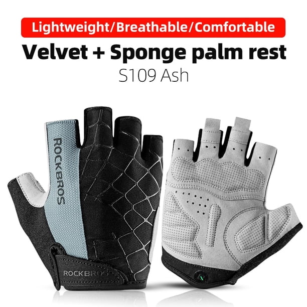 ROCKBROS Guantes de ciclismo Medio dedo A prueba de golpes Resistente al desgaste Transpirable MTB Guantes de bicicleta de carretera Hombres Mujeres Equipo de bicicleta deportiva Tan Jianjun unisex