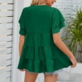 thumbnail image 4 of Green Tops for Women Womens Tops Clearance T Shirts for Women Fashion Double Layered Ruffle Sleeve Tops For Women Casual V Neck Tunic Tees Summer Loose Fit Solid Going Out Tops Blouse Womens Blouses, 4 of 7