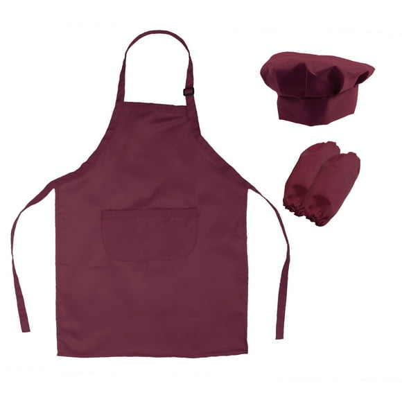 CIMAXIC kids chef set Kids Chef Set Complete Kids Kitchen Gift Playset with Chef’s Hat Apron and Cooking Sleeve for Cooking Baking Painting Decorating Party (Wine Red),23.62"X17.72"X0.04"