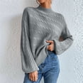 thumbnail image 2 of Suéter con cuello simulado Tejido de cable Color puro Hombro caído Manga larga Suéter de ajuste casual para mujer Gris M, 2 of 6