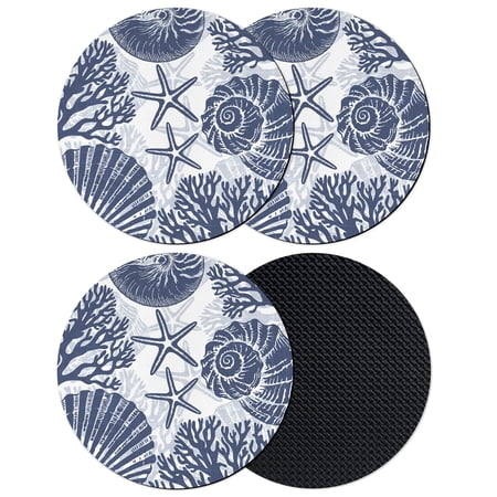 Navy Blue Coastal Coasters Set of 4 Absorbent Coasters for Drinks Beach Starfish Nautical Coral Shell Summer Coaster for Desk Coffee Table Protection Home Decor House Warming Gifts 4