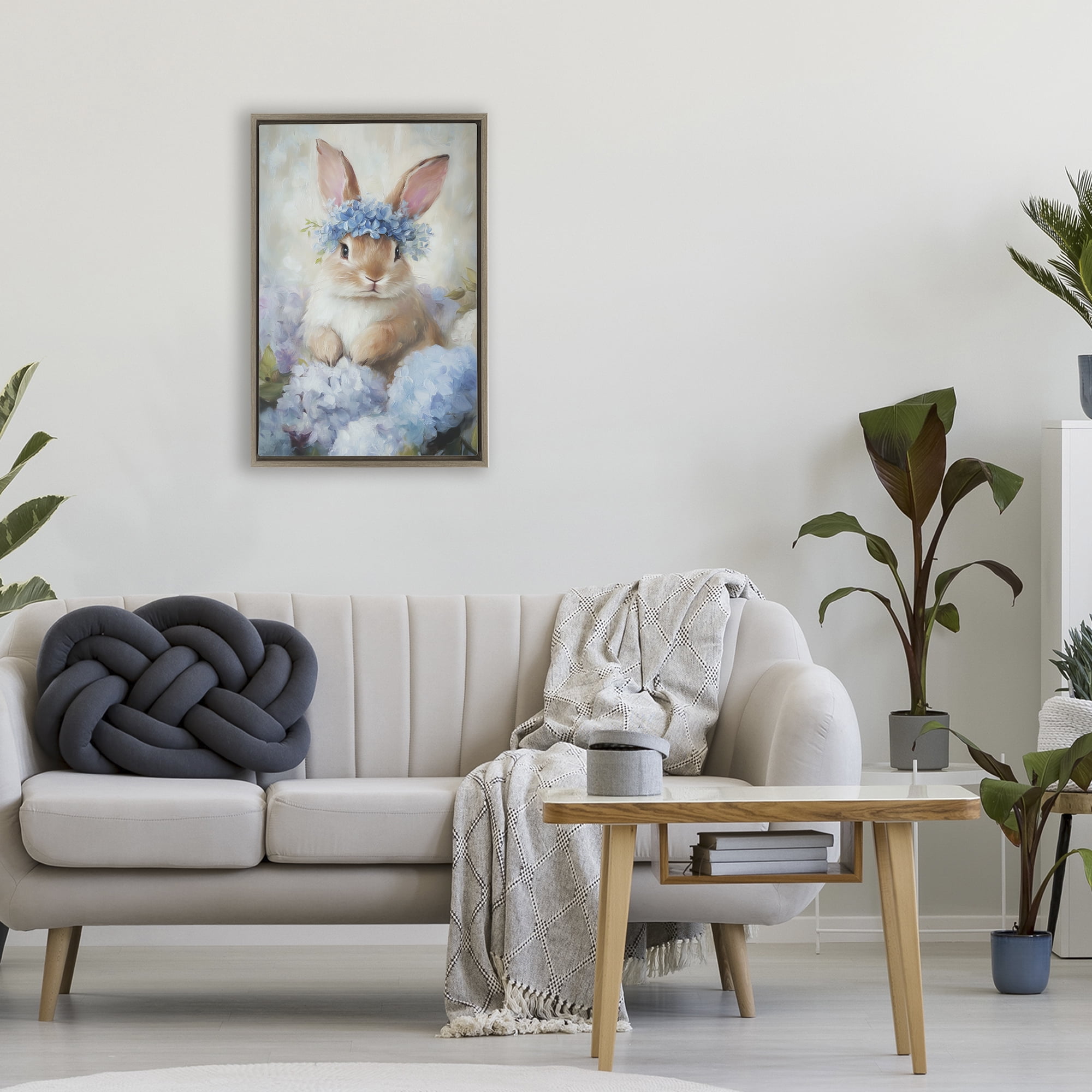 Stupell Industries Bunny In The Blossoms Brown Framed Floater Canvas Wall Art, design by Tina LeCour