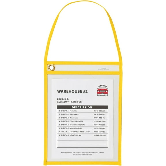 C-Line Hanging Strap Shop Ticket Holder - 12" x 9" x 16" - Vinyl - 15 / Box - Yellow | Bundle of 2 Boxes