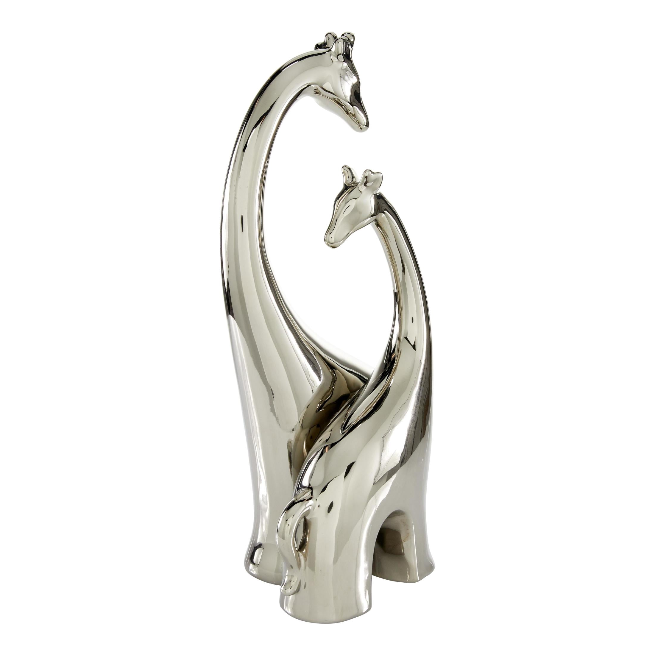 11" x 15" Silver Ceramic Giraffe Sculpture, by DecMode