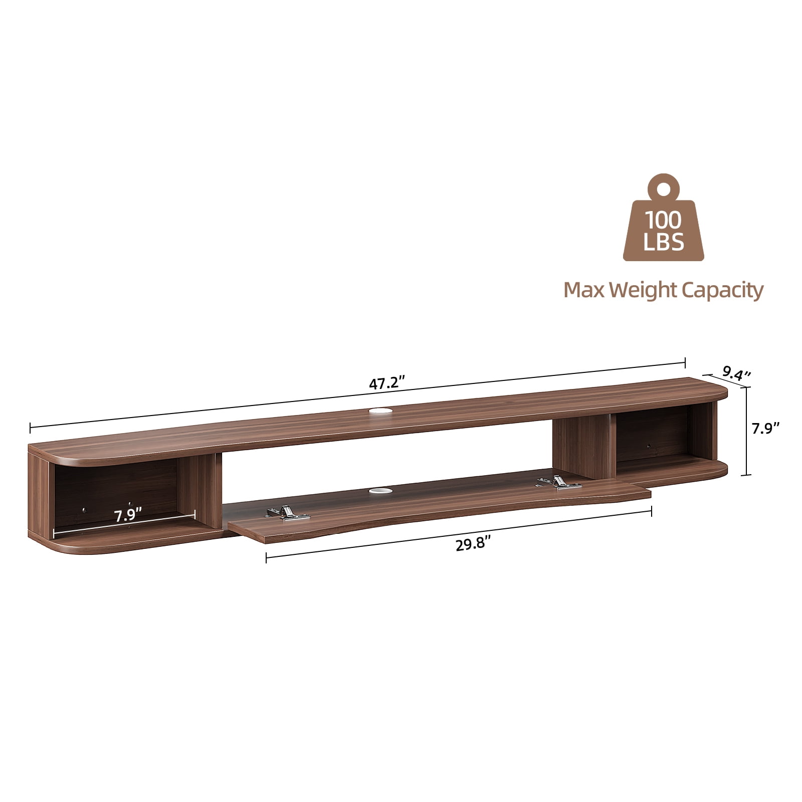 FloatiCasa 47" Floating TV Stand, Wall-Mounted Entertainment Center, for TVs up to 55"(Walnut)