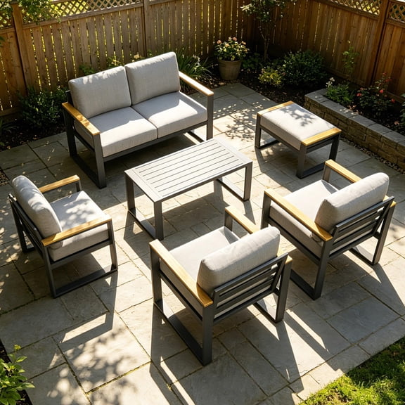 Aluminum Outdoor Patio Furniture - 1 Pcs Loveseat and Coffee Table, All-Weather Metal Modern Outside Furniture with Washable Thick Cushion for Balcony, Garden, Deck, Backyard,Gray