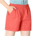 thumbnail image 2 of POTETI Cargo Shorts for Women Cotton High Waisted Shorts for Women Plus Size Watermelon Red Flat Front Elastic Solid with Pockets Running Shorts, 2 of 4