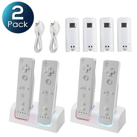 Insten 4x Battery + 2x Dual Charger Station Dock For Nintendo Wii / Wii U Remote (Best Charger For Wii Controller)