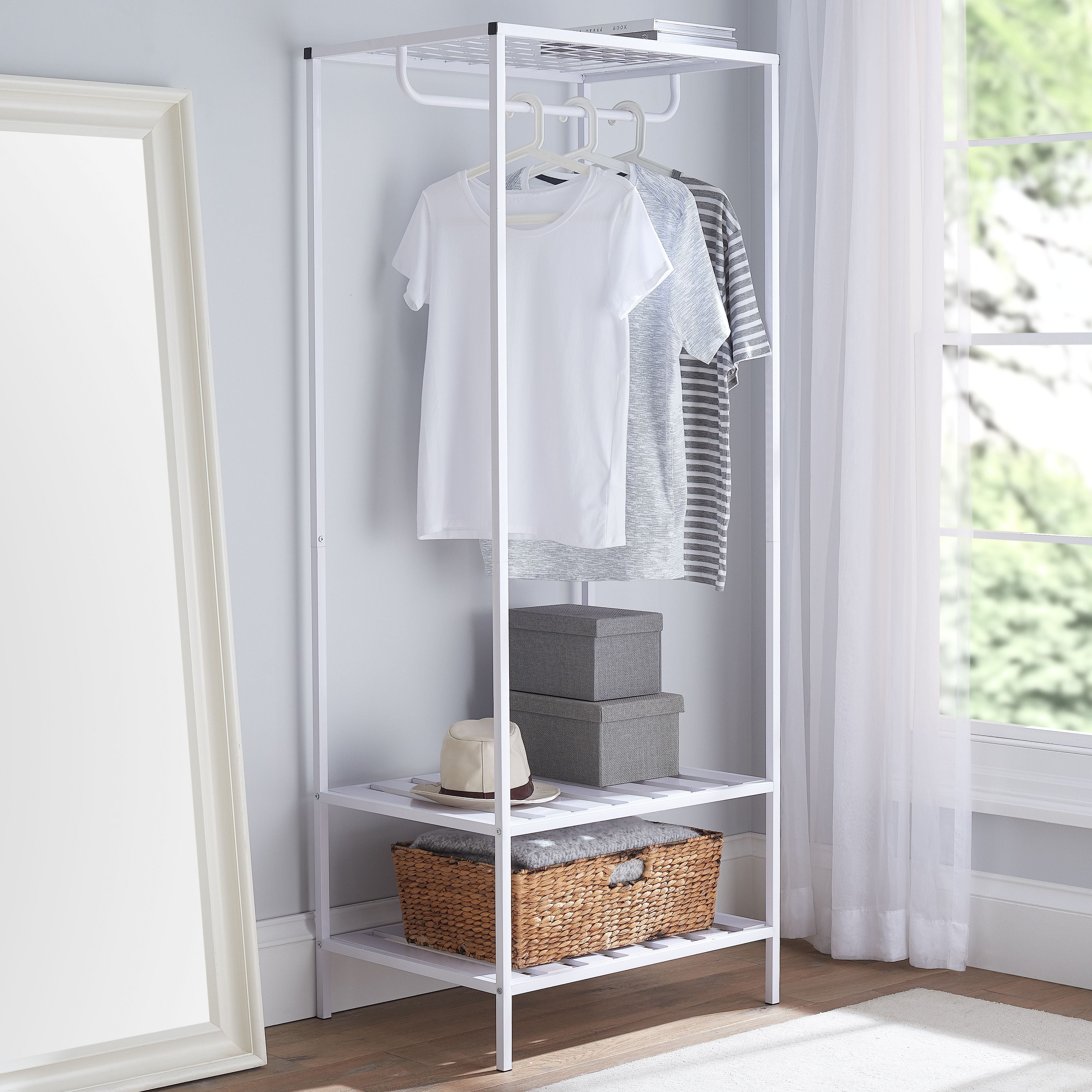 White Garment Rack With Shelves Marcuscable Com