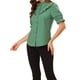 thumbnail image 4 of Blusa de cuello alto con botones y volantes para mujer INSPIRE CHIC, de manga corta, color verde, 4 of 7