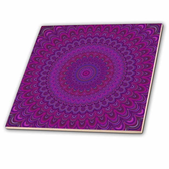 3dRose, Purple Flower Mandala - abstract circular design, 8 Inch Ceramic Tile
