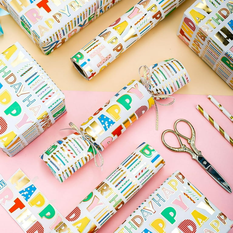 HOMERAL Metallic Foil Birthday Wrapping Paper, 17" x 33 Feet photo 4