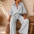 thumbnail image 4 of Lounge Sets for Women 2 Piece Sweatsuits Striped Long Sleeve Lapel Tops and Wide Leg Pants Fall Two Piece Outfits Set, 4 of 9